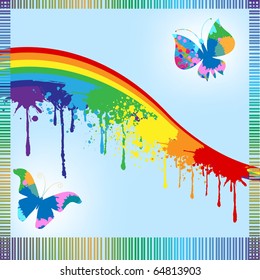 vector grunge butterfly on blue background