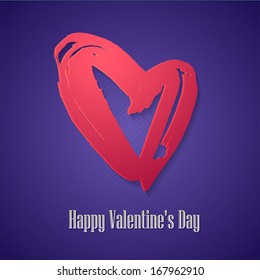 Vector grunge card with hand painted heart on background. Template for St. Valentines day card, romantic wedding invitation, promotion coupon of gift for two, concept of love, family, couple