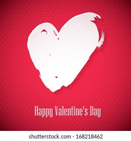 Vector grunge card with hand painted heart on background. Template for St. Valentines day card, romantic wedding invitation, promotion coupon of gift for two, concept of love, family, couple
