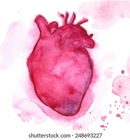 Vector grunge card with hand painted hearts on white background. Template for St. Valentines day card