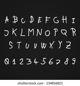 Vector grunge chalkboard alphabet and numbers