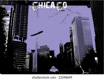 Vector grunge Chicago silhouette