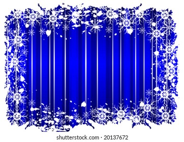 A vector grunge christmas frame with snowflakes on a blue background with grunge border