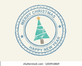 Vector grunge Christmas stamp with christmas tree.