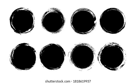 Vector grunge circle set. Story highlight cover icons for social media stories. Abstract grunge round frame. Black circle brush stroke isolated on white background