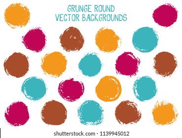 Vector grunge circles. Cool watercolor stamp texture circle scratched label backgrounds. Circular tag, chalk logo shape, round button elements. Grunge round shape banner backgrounds set.