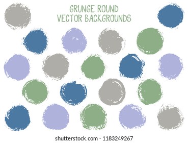 Vector grunge circles. Creative stamp texture circle scratched label backgrounds. Circular tag icon, chalk logo shape, round button elements. Grunge round shape banner backgrounds set.