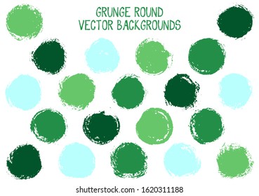 Vector grunge circles. Creative stamp texture circle scratched label backgrounds. Circular icon, badge shape, oval button elements. Grunge round shape banner backgrounds set.