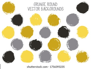 Vector grunge circles. Creative stamp texture circle scratched label backgrounds. Circular tag icon, chalk logo shape, oval button elements. Grunge round shape banner backgrounds set.