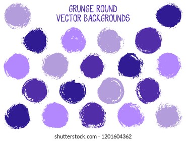 Vector grunge circles design. Cool watercolor stamp texture circle scratched label backgrounds. Circular icon, ink logo shape, oval button elements. Grunge round shape banner backgrounds set.