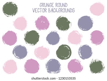 Vector grunge circles design. Cool watercolor stamp texture circle scratched label backgrounds. Circular icon, ink logo shape, oval button elements. Grunge round shape banner backgrounds set.