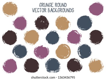 Vector grunge circles design. Cool watercolor stamp texture circle scratched label backgrounds. Circular icon, badge shape, oval button elements. Grunge round shape banner backgrounds set.