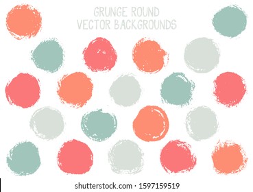 Vector grunge circles design. Distressed post stamp texture circle scratched label backgrounds. Circular tag, ink logo shape, round button elements. Grunge round shape banner backgrounds set.