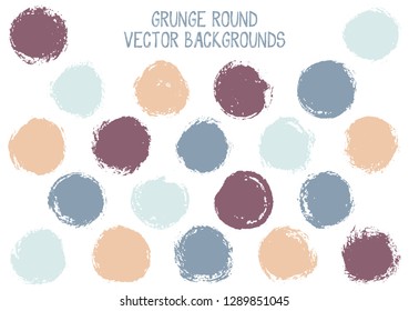 Vector grunge circles design. Hipster stamp texture circle scratched label backgrounds. Circular tag icon, chalk logo shape, round button elements. Grunge round shape banner backgrounds set.