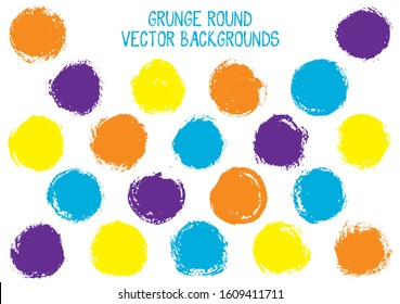 Vector grunge circles design. Hipster stamp texture circle scratched label backgrounds. Circular icon, ink logo shape, oval button elements. Grunge round shape banner backgrounds set.