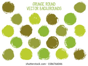Vector grunge circles design. Trendy post stamp texture circle scratched label backgrounds. Circular icon, badge shape, oval button elements. Grunge round shape banner backgrounds set.
