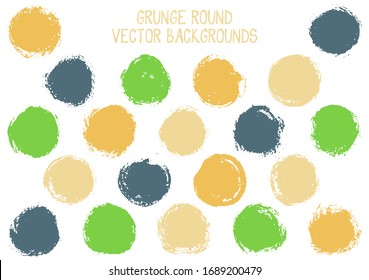 Image vectorielle création de cercles grunge. Cercle de texture de timbre à l'aquarelle avec arrière-plans d'étiquette rayés. Balise circulaire, forme du logo de craie, éléments de bouton rond. Ensemble d'arrière-plans de bannières grunge ronde.