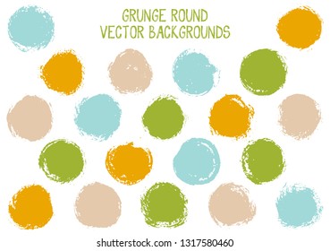 Vector grunge circles. Dirty post stamp texture circle scratched label backgrounds. Circular icon, ink logo shape, oval button elements. Grunge round shape banner backgrounds set.