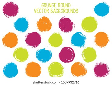 Vector grunge circles. Dirty post stamp texture circle scratched label backgrounds. Circular tag, chalk logo shape, round button elements. Grunge round shape banner backgrounds set.