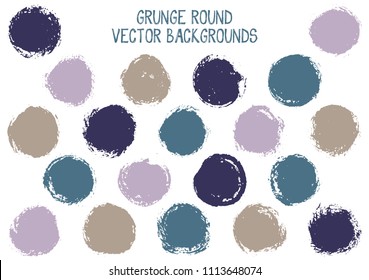 Vector grunge circles. Distressed post stamp texture circle scratched label backgrounds. Circular tag, chalk logo shape, round button elements. Grunge round shape banner backgrounds set.