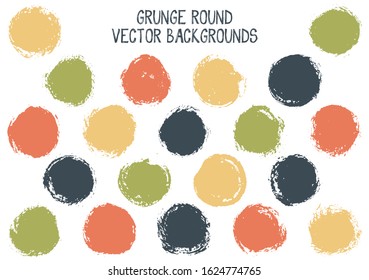 Vector grunge circles. Hipster stamp texture circle scratched label backgrounds. Circular icon, badge shape, round button elements. Grunge round shape banner backgrounds set.