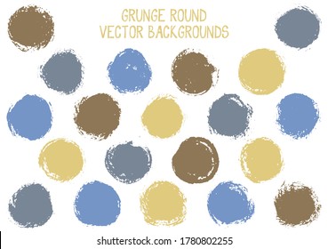 Círculos de grunge vectorial. Sectores de etiqueta rayados en círculo de textura de sello de hipster. Icono circular, forma de insignia, elementos de botón redondo. Conjunto de fondos de la pancarta de forma redondeada.