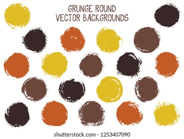 Vector grunge circles isolated. Cool watercolor stamp texture circle scratched label backgrounds. Circular icon, badge shape, oval button elements. Grunge round shape banner backgrounds set.