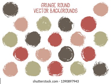 Vector grunge circles isolated. Cool watercolor stamp texture circle scratched label backgrounds. Circular icon, badge shape, oval button elements. Grunge round shape banner backgrounds set.