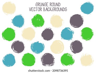 Vector grunge circles isolated. Cool watercolor stamp texture circle scratched label backgrounds. Circular icon, chalk logo shape, oval button elements. Grunge round shape banner backgrounds set.