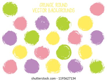 Vector grunge circles isolated. Dirty post stamp texture circle scratched label backgrounds. Circular icon, badge shape, oval button elements. Grunge round shape banner backgrounds set.