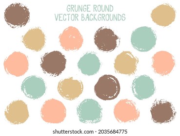 Los círculos de grunge vectorial aislados. Sólidas bases de etiquetas raspadas en círculo de textura de sello. Icono circular, forma de logotipo de tiza, elementos de botón ovalados. Conjunto de fondos de la pancarta de forma redondeada.