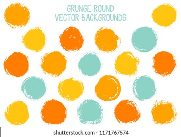 Vector grunge circles isolated. Distressed post stamp texture circle scratched label backgrounds. Circular icon, badge shape, round button elements. Grunge round shape banner backgrounds set.