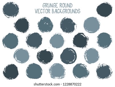 Vector grunge circles isolated. Distressed post stamp texture circle scratched label backgrounds. Circular icon, logo shape, oval button elements. Grunge round shape banner backgrounds set.