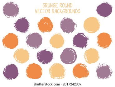 Vector grunge circles isolated. Distressed post stamp texture circle scratched label backgrounds. Circular tag, ink logo shape, round button elements. Grunge round shape banner backgrounds set.