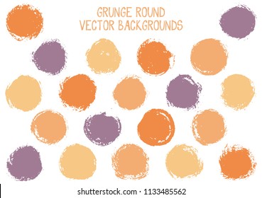 Vector grunge circles isolated. Dry post stamp texture circle scratched label backgrounds. Circular tag icon, chalk logo shape, oval button elements. Grunge round shape banner backgrounds set.