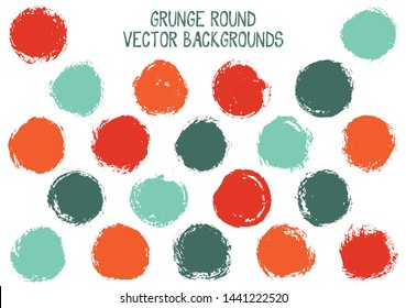 Vector grunge circles isolated. Hipster stamp texture circle scratched label backgrounds. Circular icon, badge shape, oval button elements. Grunge round shape banner backgrounds set.