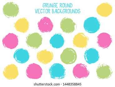 Vector grunge circles isolated. Hipster stamp texture circle scratched label backgrounds. Circular icon, chalk logo shape, oval button elements. Grunge round shape banner backgrounds set.