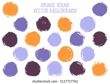 Vector grunge circles isolated. Hipster stamp texture circle scratched label backgrounds. Circular icon, ink logo shape, oval button elements. Grunge round shape banner backgrounds set.