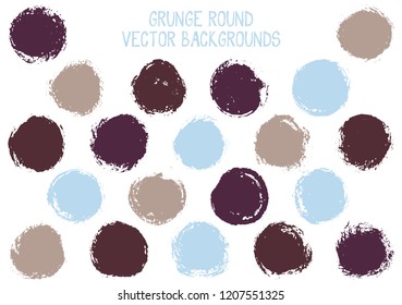 Vector grunge circles isolated. Modern stamp texture circle scratched label backgrounds. Circular tag icon, chalk logo shape, oval button elements. Grunge round shape banner backgrounds set.