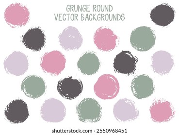 Vector grunge círculos aislados. Moderno círculo de textura de sello rayado fondos de etiquetas. Icono de etiqueta circular, forma de logotipo de tiza, Elementos de Botón ovalados. Conjunto de fondos de Anuncio de forma redonda Grunge.