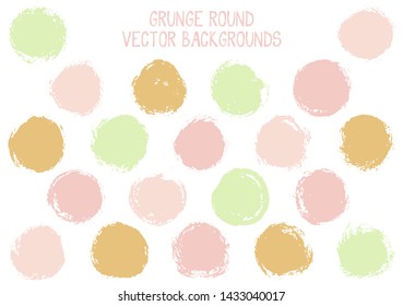 Vector grunge circles isolated. Retro stamp texture circle scratched label backgrounds. Circular icon, chalk logo shape, oval button elements. Grunge round shape banner backgrounds set.