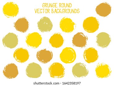 Vector grunge circles isolated. Retro stamp texture circle scratched label backgrounds. Circular icon, ink logo shape, oval button elements. Grunge round shape banner backgrounds set.