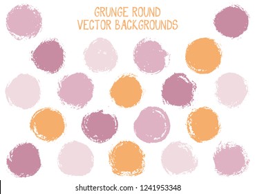Vector grunge circles isolated. Rough stamp texture circle scratched label backgrounds. Circular icon, logo shape, oval button elements. Grunge round shape banner backgrounds set.