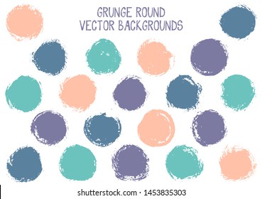 Vector grunge circles isolated. Rough stamp texture circle scratched label backgrounds. Circular icon, badge shape, round button elements. Grunge round shape banner backgrounds set.