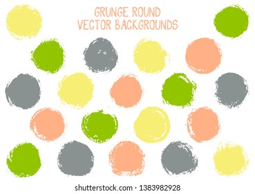 Vector grunge circles isolated. Trendy post stamp texture circle scratched label backgrounds. Circular icon, badge shape, oval button elements. Grunge round shape banner backgrounds set.