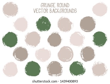 Vector grunge circles isolated. Trendy post stamp texture circle scratched label backgrounds. Circular icon, ink logo shape, oval button elements. Grunge round shape banner backgrounds set.