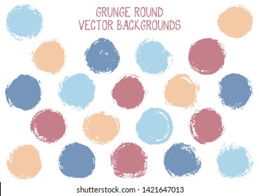 Vector grunge circles isolated. Vintage post stamp texture circle scratched label backgrounds. Circular icon, badge shape, round button elements. Grunge round shape banner backgrounds set.