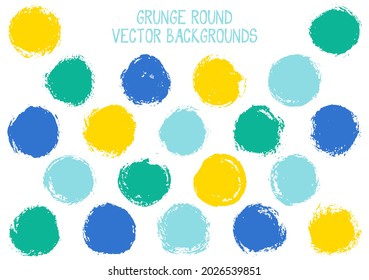 Vector grunge circles isolated. Vintage post stamp texture circle scratched label backgrounds. Circular icon, chalk logo shape, oval button elements. Grunge round shape banner backgrounds set.