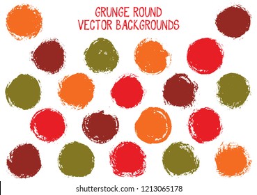Vector grunge circles. Modern stamp texture circle scratched label backgrounds. Circular icon, chalk logo shape, oval button elements. Grunge round shape banner backgrounds set.