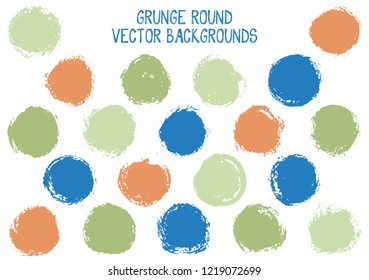 Vector grunge circles. Modern stamp texture circle scratched label backgrounds. Circular tag, ink logo shape, round button elements. Grunge round shape banner backgrounds set.